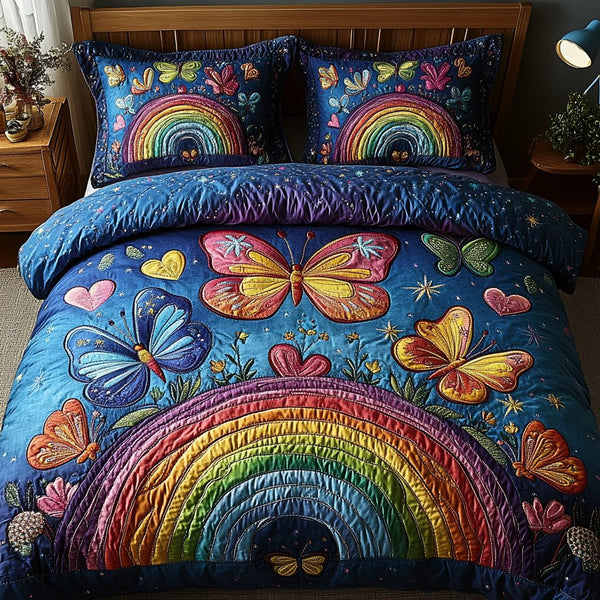 Luminous Flutter quilted 3-piece bedding set on a made bed with two matching pillow shams