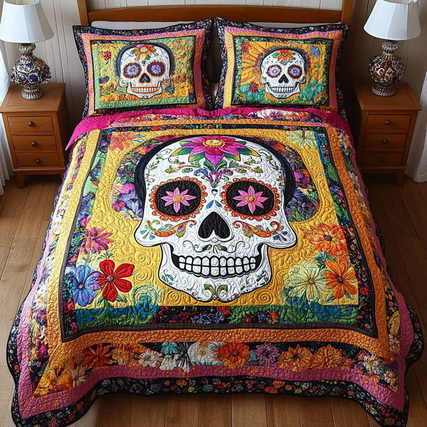 Luminous Life quilted 3-piece bedding set on a made bed with two matching pillow shams
