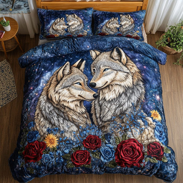 Lunar Bond quilted 3-piece bedding set on a made bed with two matching pillow shams