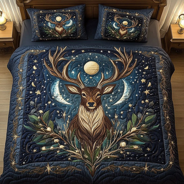 Lunar Elegance quilted 3-piece bedding set on a made bed with two matching pillow shams