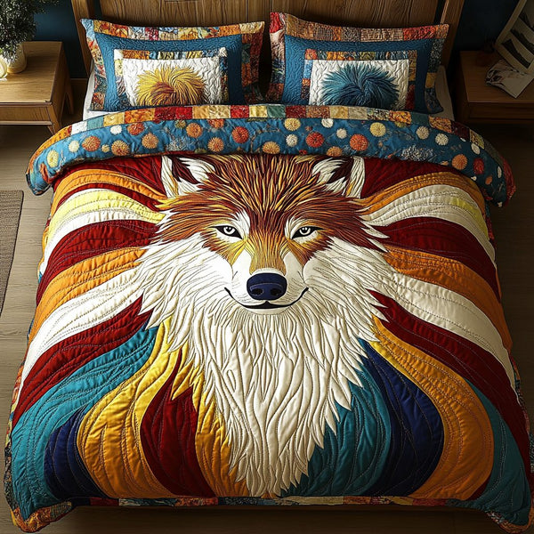 Lunar Howl quilted 3-piece bedding set on a made bed with two matching pillow shams
