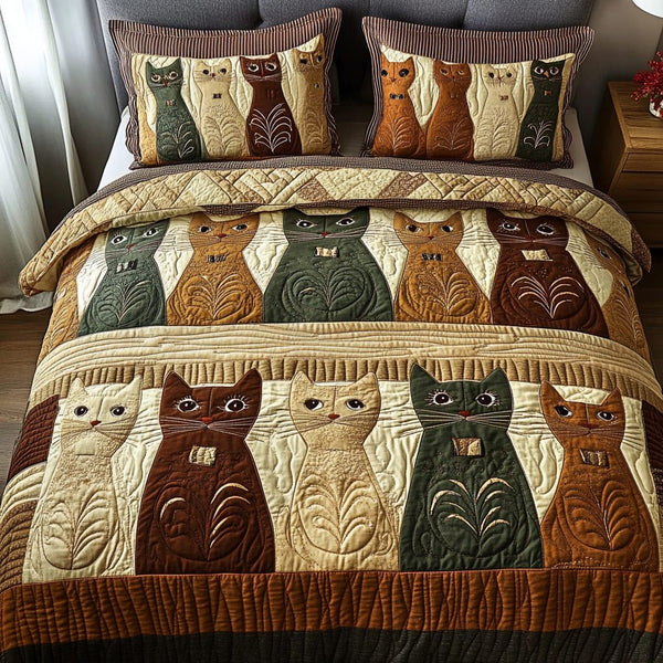Lunar Lounging quilted 3-piece bedding set on a made bed with two matching pillow shams