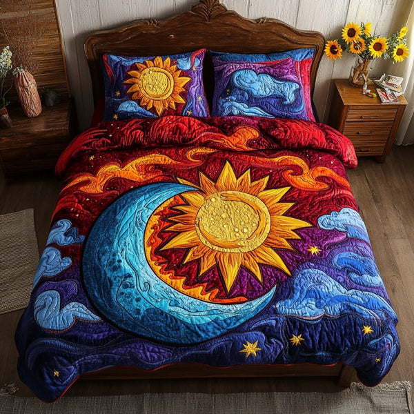 Lunar Shine quilted 3-piece bedding set on a made bed with two matching pillow shams
