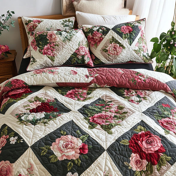 Lush Layers quilted 3-piece bedding set on a made bed with two matching pillow shams