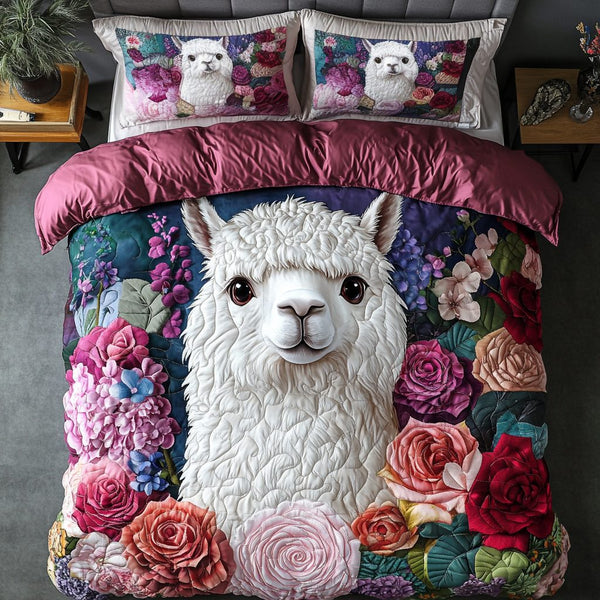 Lush Oasis quilted 3-piece bedding set on a made bed with two matching pillow shams