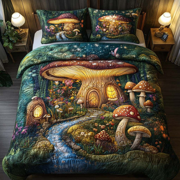 Magic Capland quilted 3-piece bedding set on a made bed with two matching pillow shams
