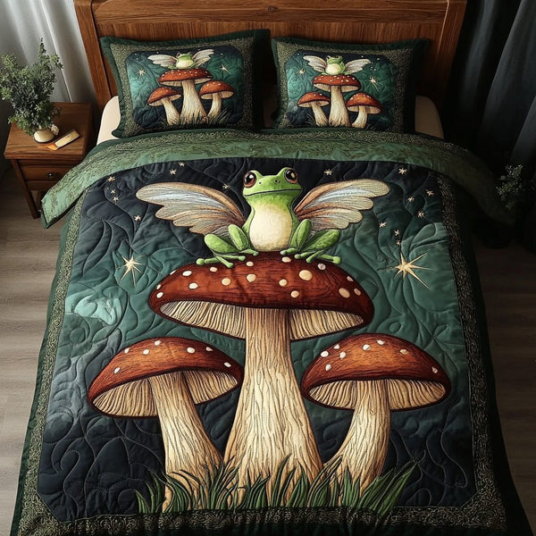 Magic Grove quilted 3-piece bedding set on a made bed with two matching pillow shams