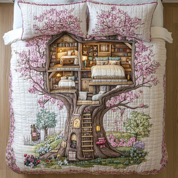 Magic Nest quilted 3-piece bedding set on a made bed with two matching pillow shams
