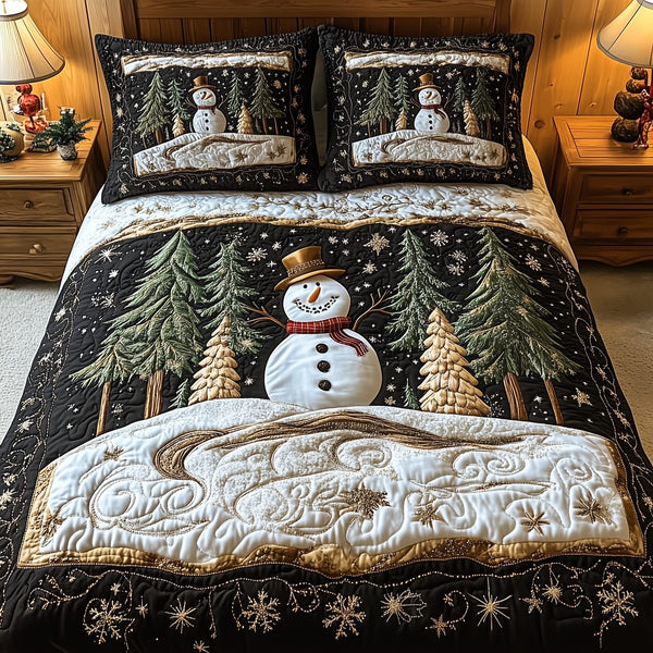 Magic of Christmas quilted 3-piece bedding set on a made bed in a winter-styled bedroom