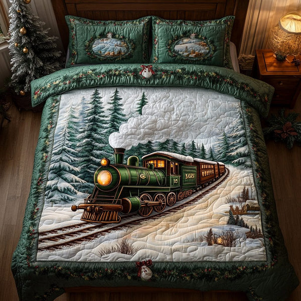 Magic Rails quilted 3-piece bedding set on a made bed with two matching pillow shams
