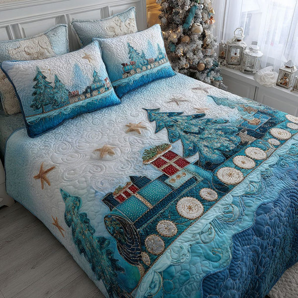 Magic Rails quilted 3-piece bedding set on a made bed with two matching pillow shams