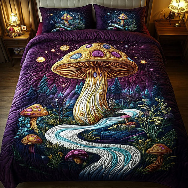 Magic Stream quilted 3-piece bedding set on a made bed with two matching pillow shams