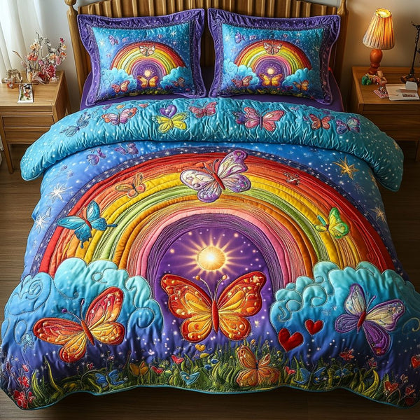 Magic Wings quilted 3-piece bedding set on a made bed with two matching pillow shams