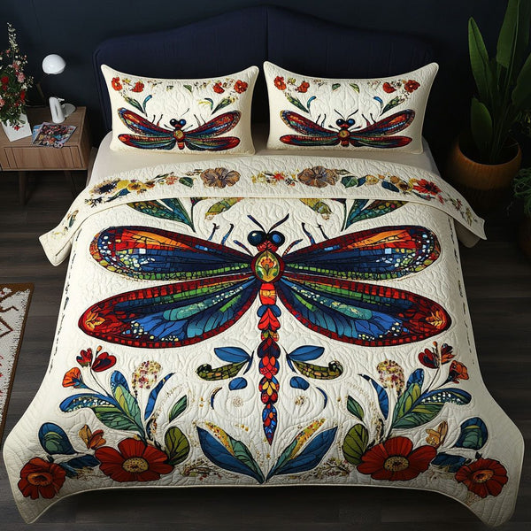 Magical Drift quilted 3-piece bedding set on a made bed with two matching pillow shams
