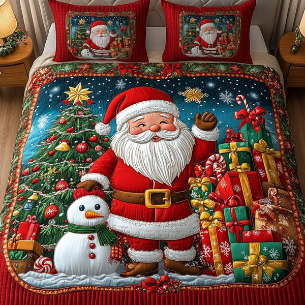 Magical Snow quilted 3-piece bedding set on a made bed with two matching pillow shams