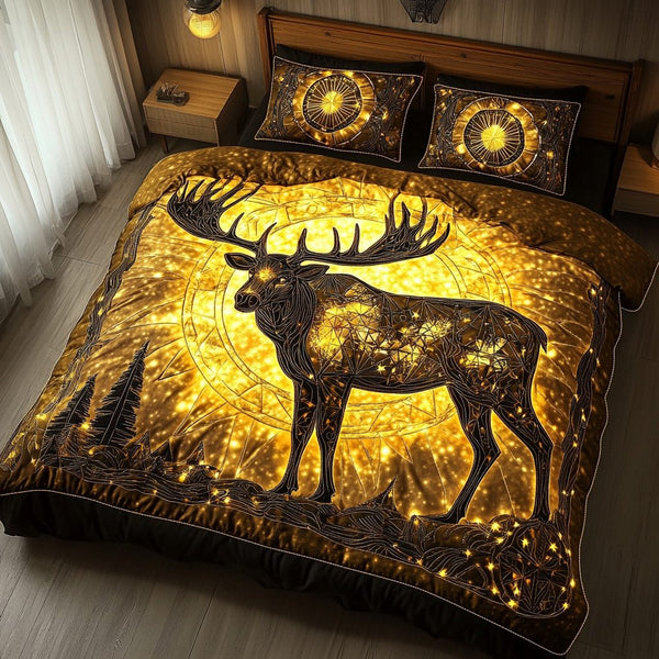 Majestic Antlers quilted 3-piece bedding set on a made bed with two matching pillow shams