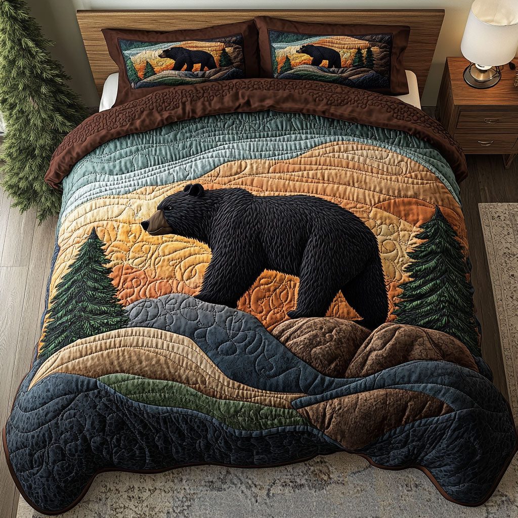 Majestic Bear quilted 3-piece bedding set on a made bed with two matching pillow shams