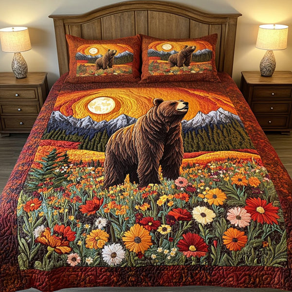 Majestic Bear quilted 3-piece bedding set on a made bed with two matching pillow shams