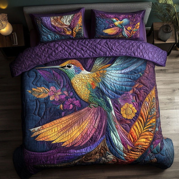 Majestic Bloom quilted 3-piece bedding set on a made bed with two matching pillow shams