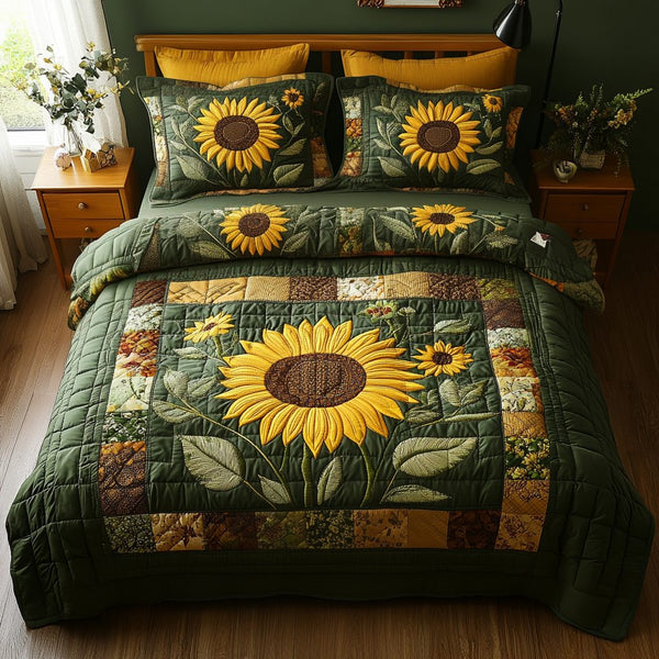 Majestic Fields quilted 3-piece bedding set on a made bed with two matching pillow shams