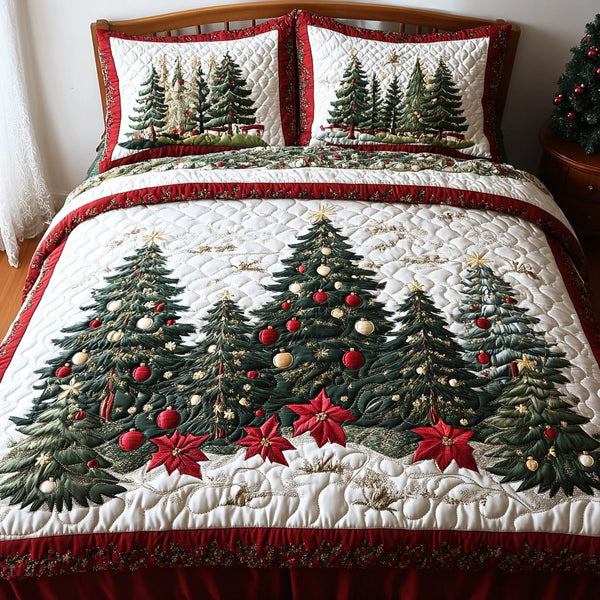 Majestic Fir quilted 3-piece bedding set on a made bed with two matching pillow shams