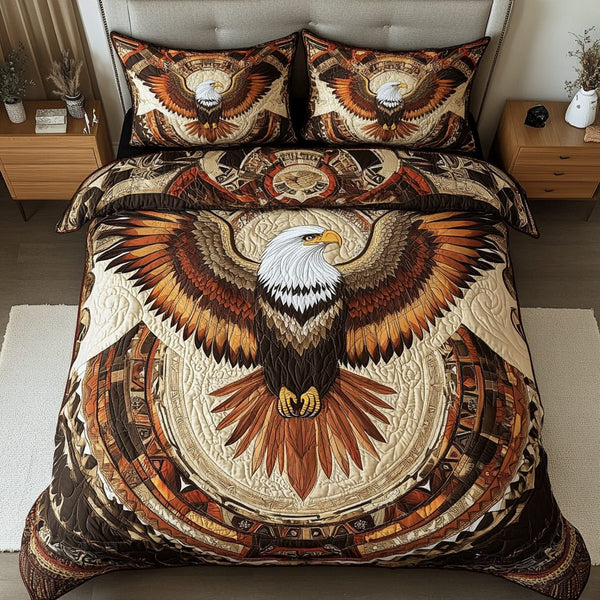 Majestic Flight quilted 3-piece bedding set on a made bed with two matching pillow shams