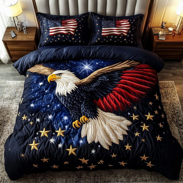 Majestic Flight quilted 3-piece bedding set on a made bed with two matching pillow shams