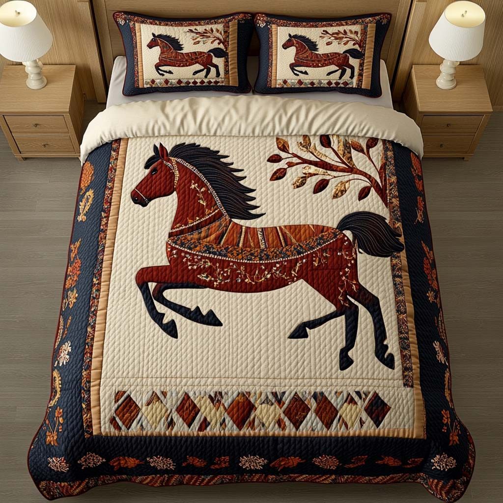 Majestic Force quilted 3-piece bedding set on a made bed with two matching pillow shams