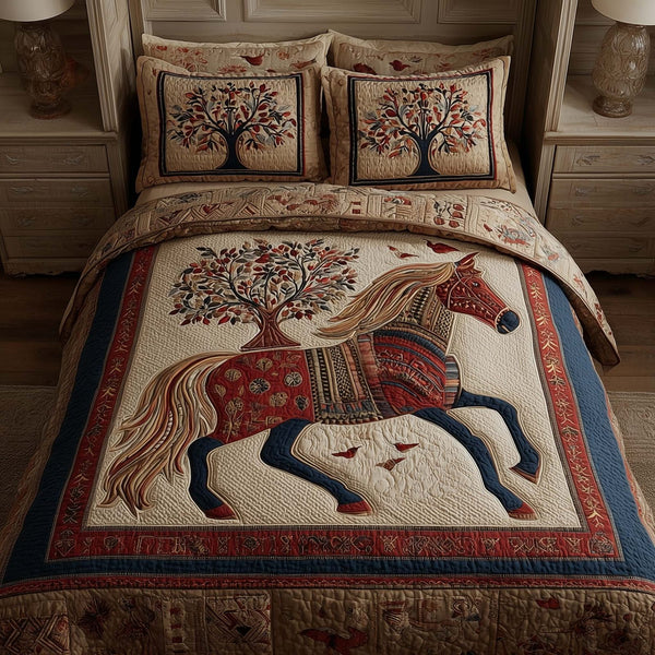 Majestic Force quilted 3-piece bedding set on a made bed with two matching pillow shams