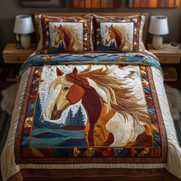 Majestic Force quilted 3-piece bedding set on a made bed with two matching pillow shams