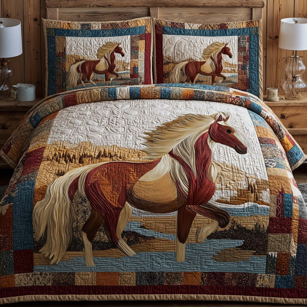 Majestic Force quilted 3-piece bedding set on a made bed with two matching pillow shams