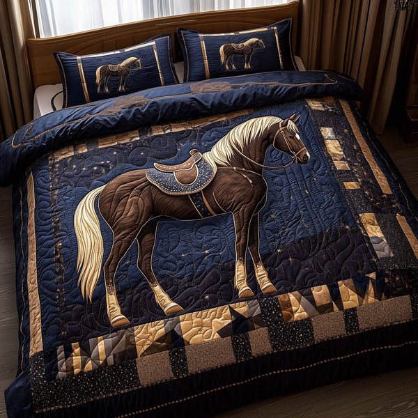 Majestic Force quilted 3-piece bedding set on a made bed with two matching pillow shams
