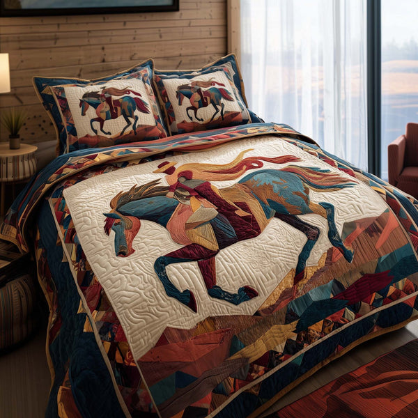 Majestic Force quilted 3-piece bedding set on a made bed with two matching pillow shams