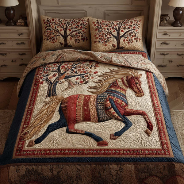 Majestic Force quilted 3-piece bedding set on a made bed with two matching pillow shams