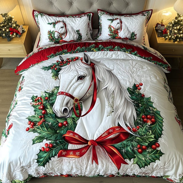Majestic Gallop quilted 3-piece bedding set on a made bed with two matching pillow shams