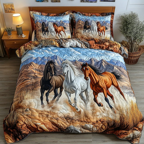 Majestic Gallop quilted 3-piece bedding set on a made bed with two matching pillow shams