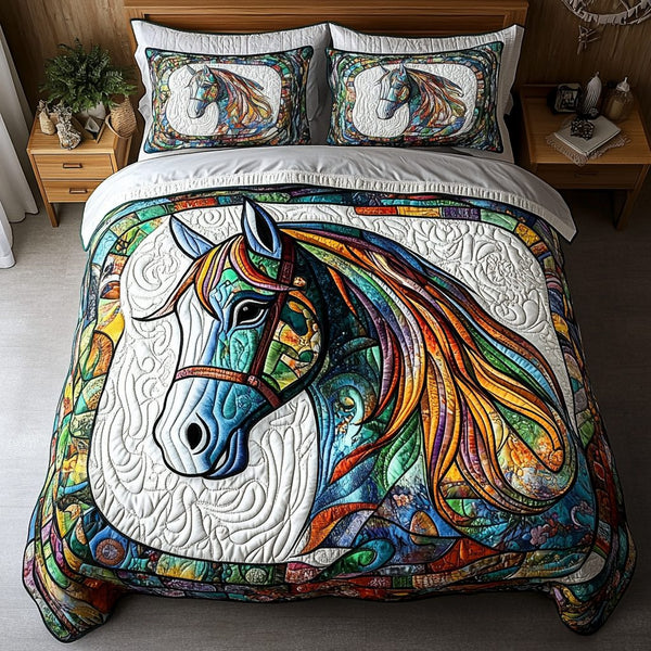 Majestic Gallop quilted 3-piece bedding set on a made bed with two matching pillow shams