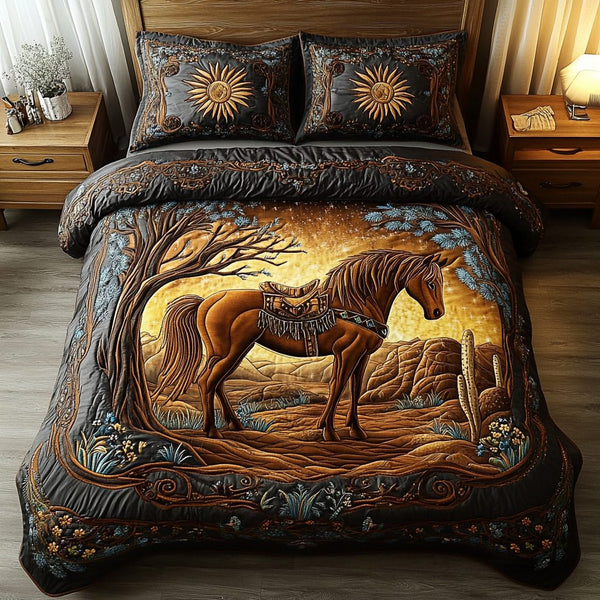 Majestic Gallop quilted 3-piece bedding set on a made bed with two matching pillow shams