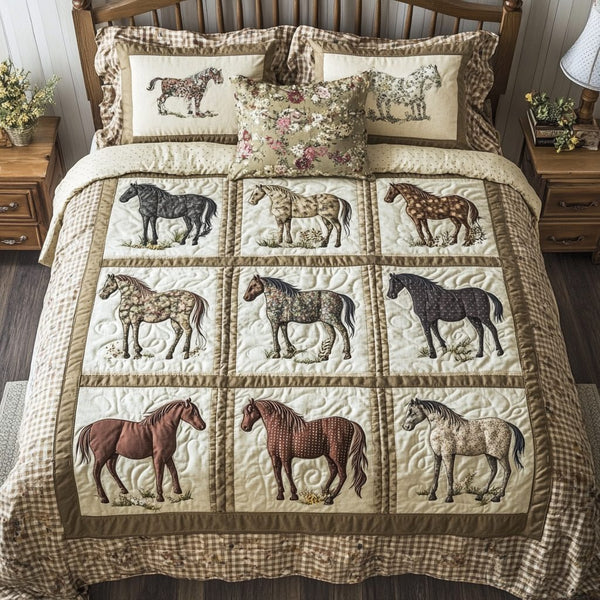 Majestic Gallop quilted 3-piece bedding set on a made bed with two matching pillow shams