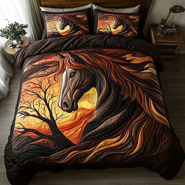 Majestic Gallop quilted 3-piece bedding set on a made bed with two matching pillow shams