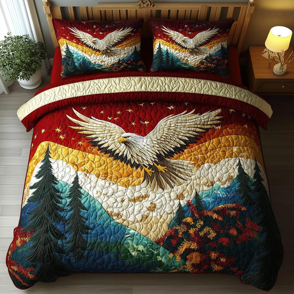 Majestic Glide quilted 3-piece bedding set on a made bed with two matching pillow shams