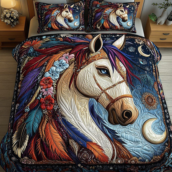 Majestic Grace quilted 3-piece bedding set on a made bed with two matching pillow shams