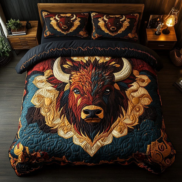Majestic Herd quilted 3-piece bedding set on a made bed with two matching pillow shams