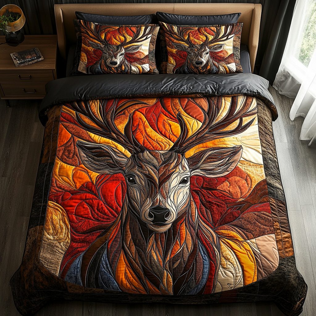 Majestic Herd quilted 3-piece bedding set on a made bed with two matching pillow shams