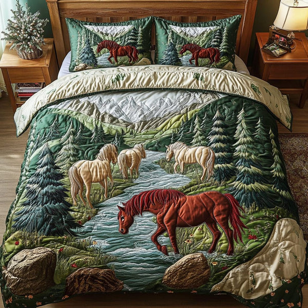 Majestic Herd quilted 3-piece bedding set on a made bed with two matching pillow shams
