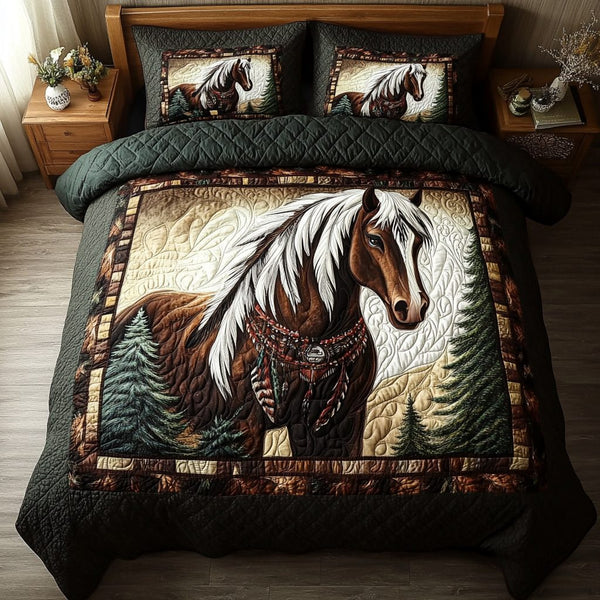 Majestic Hoof quilted 3-piece bedding set on a made bed with two matching pillow shams