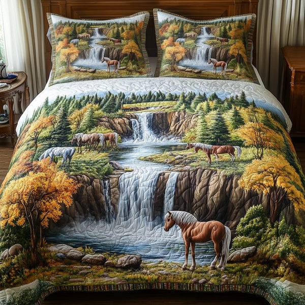Majestic Hoof quilted 3-piece bedding set on a made bed with two matching pillow shams