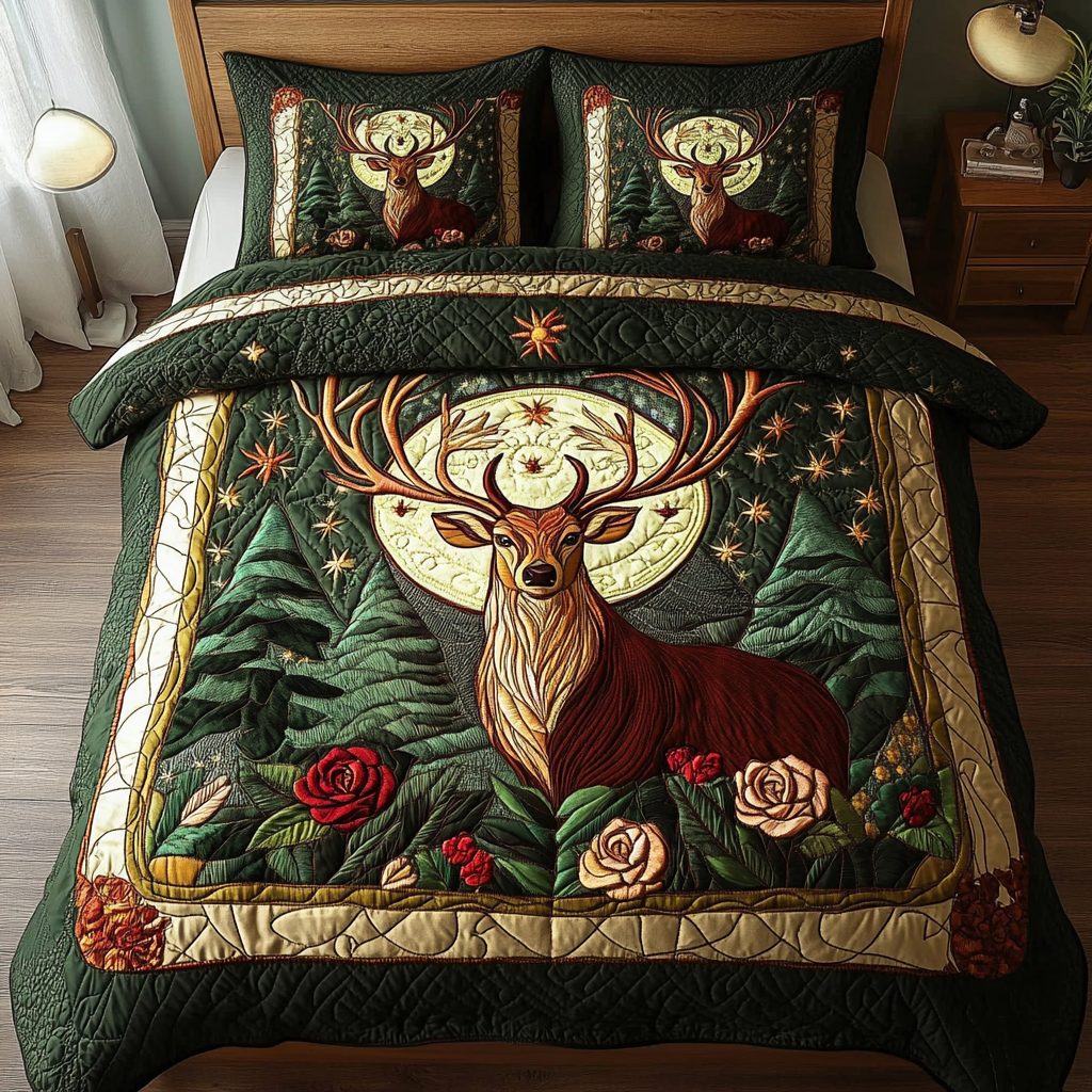 Majestic Hooves quilted 3-piece bedding set on a made bed with two matching pillow shams
