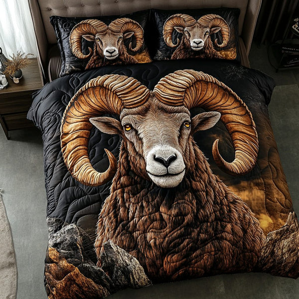 Majestic Horns quilted 3-piece bedding set on a made bed with two matching pillow shams