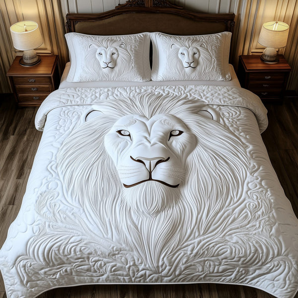 Majestic Lion King quilted 3-piece bedding set on a made bed with two matching pillow shams